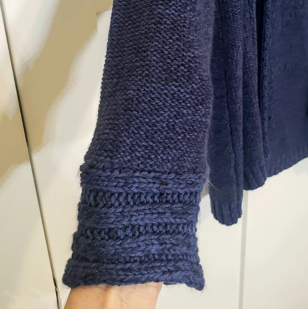 Laura Scott Cardigan Sweater Marled Blue Open Knit Size Medium Machine Wash
